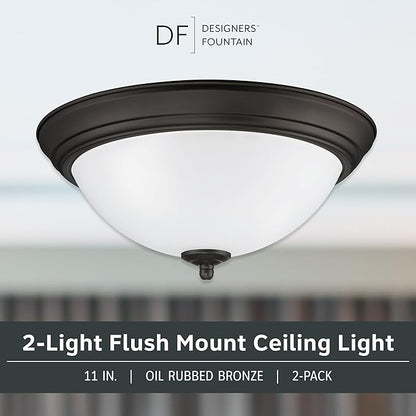 Designers Fountain Flush Mount Ceiling Light, 11 Inch Frosted Glass Lighting Fixture for Kitchen, Bedroom, Bathroom, and Hallway, LED Bulbs not Included, Oil Rubbed Bronze