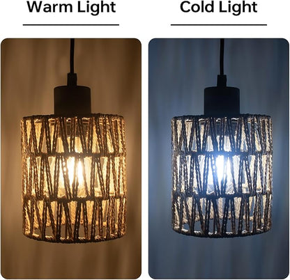 FIRVRE 3 Light Pendant Lighting, Farmhouse Boho Hanging Light Fixture for Kitchen Island & Dining Room, Industrial Vintage Ceiling Lamp with E26 Base, Adjustable Height, Rattan Pendant Light