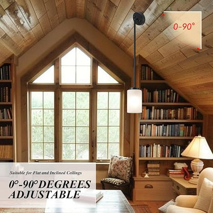 1-Light Mini Pendant Light Fixtures, Industrial Chandelier Hanging Ceiling Lights with Opal White Glass, Adjustable Height, Black Pendant Lamp, 2 Pack
