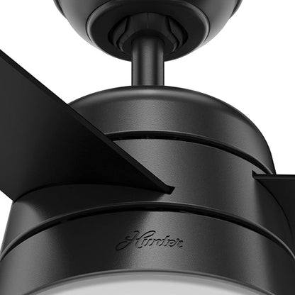 Hunter 36 inch Small Indoor Ceiling Fan with LED Light and Pull Chain - Modern Ceiling Fan, Standard Mount, 3 Blades, For Bedroom, Home Office, or Laundry Room, Quiet - Aker 59302, Matte Black