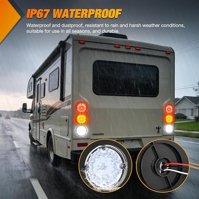 Nilight Tail Light 2PCS 7Inch Round 47 LED White with Inner Reflex Lens Marker Clearance Reverse Backup Running Taillight IP67 Waterproof for Trailer Truck Pickup Camper RV BUS