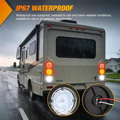 Nilight Tail Light 2PCS 7Inch Round 47 LED White with Inner Reflex Lens Marker Clearance Reverse Backup Running Taillight IP67 Waterproof for Trailer Truck Pickup Camper RV BUS