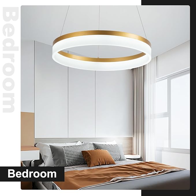 Buccleuch Modern LED Chandelier - Dimmable 19.7" Gold Round Pendant Light, Height Adjustable UL-Certified Ceiling Light for Dining Room, Kitchen Island, Living Room, Bedroom, Foyer, 6500K