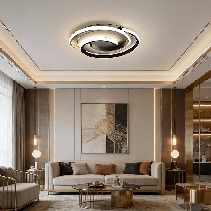 Spiral LED Ceiling Light, 3 Color Changeable 3000K/4000K/6000K, 16 Inch Modern Flush Mount Ceiling Lamp for Bedroom, Living Room, Kitchen, Hallway