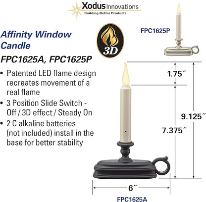 Xodus Innovations FPC1625A Battery Window Candle New Dynamic Flicker Warm White Flame Sensor ON Timer Off (Black-Single)
