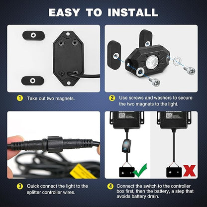 Nilight RGB LED Rock Lights Kit 8 PCS Underglow Multicolor Neon Light Pod with Magnetic Base Bluetooth App Control Flashing Music Mode IP68 Wheel Well Light for Truck ATV UTV RZR SUV