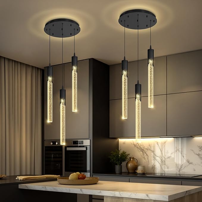 Flashing God 3 Light Mini Chandelier Black Modern Crystal LED Pendant Light for Kitchen Island Adjustable Hanging Light Fixture for Dinning Room Bedroom Dimmable 2700K 4500K 6000K