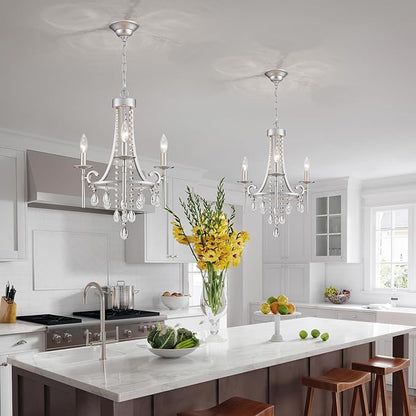 Small Crystal Chandelier, Mini Chrome Chandelier Light Fixture Wagon Wheel Crystal Hanging Pendant Light, 3-Light Modern Chandelier for Bedroom Hallway Bar Kitchen Dinning Living Room Foyer Bathroom