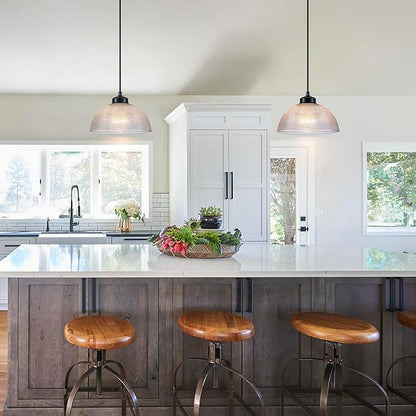 EDSILIVE Vintage Glid Glass Pendant Lights Kitchen Island 9.84" Barn Dome Clear Glass Hanging Ceiling Light Fixture with Black Finish for Dining Room Kitchen Table