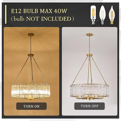 CATINER 30" Modern Gold Drum Chandelier Luxury Crystal Glass Chandeliers 12 Lights Ceiling Pendant Lighting Fixture for Living Room Dining Room Foyer Bedroom