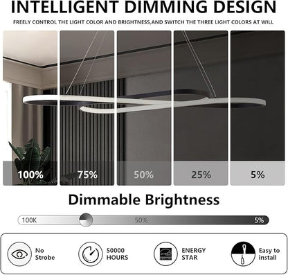 Large Modern LED Pendant Light 59.06" LED Chandelier for Dining Room Light Fixture Modern Height Adjustable Kitchen Island Ceiling Hanging Pendant Chandelier for Dining Table with Remote