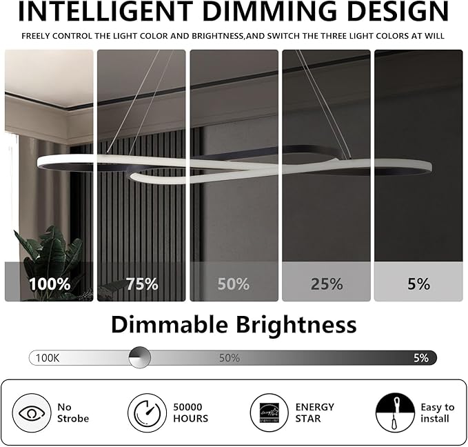 29.53“ Modern Led Pendant Light Fixtures, 3000K-6500K Color Changing Modern Led Pendant Light Kitchen Island, Adjustable Height Kitchen Island Lights Fixtures for Dining Room Kitchen Bedroom Sink