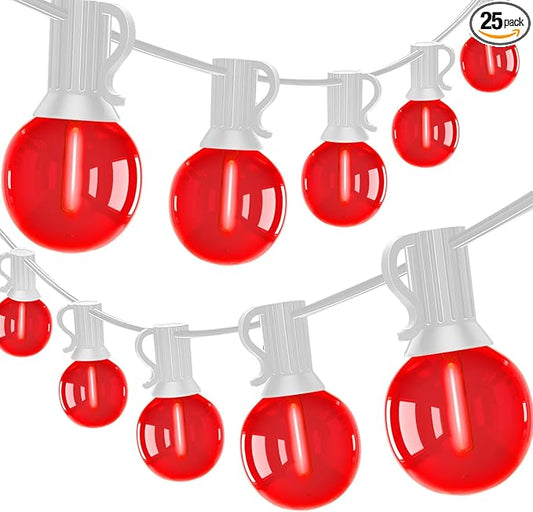 50Ft G40 LED Valentine's Day String Lights Outdoor, Valentines Decorations Lights with 27 Red Shatterproof Globe Bulbs, Hanging Patio Lights for Outside Wedding Backyard Porch Roofline, White Wire