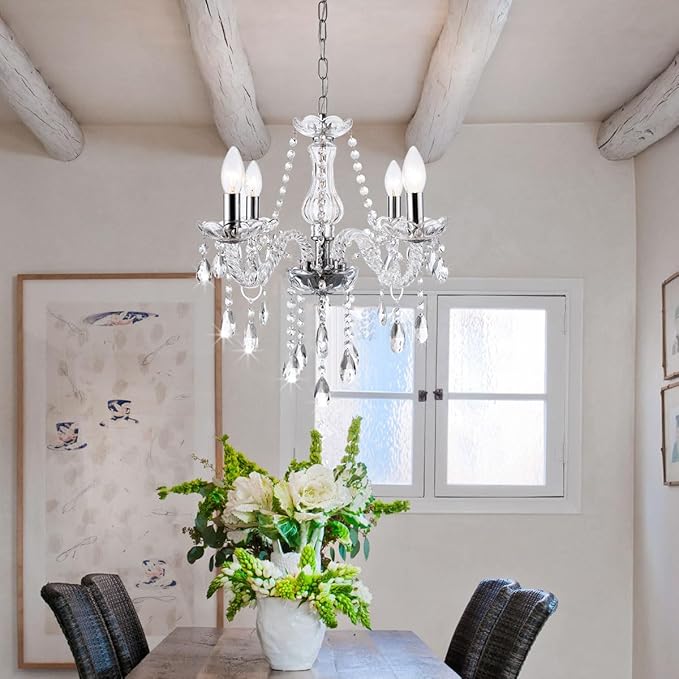 MALOSA Clear Crystal Chandeliers,Vintage Small Chandelier,Glass Mini Chandelier for Dining Room,Girls Bedroom,Living Room,Closet,Wedding Decoration