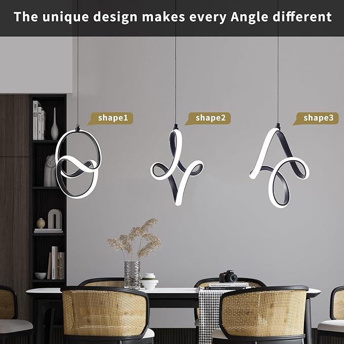 Modern Led Pendant Light 5500K Cold White Kitchen Island Pendant Light Fixtures Adjustable Height Led Pendant Lamp for Kitchen Island Dining Room Hanging Light, 1 Pack (Black)