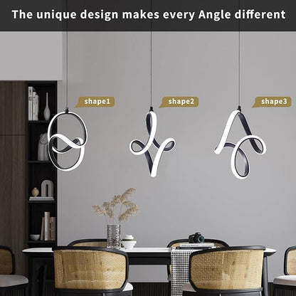 2 Packs Modern Led Pendant Light 5500K Cold White Kitchen Island Pendant Light Fixtures Adjustable Height Led Pendant Lamp for Kitchen Island Dining Room Hanging Light, 2 Packs (Black)