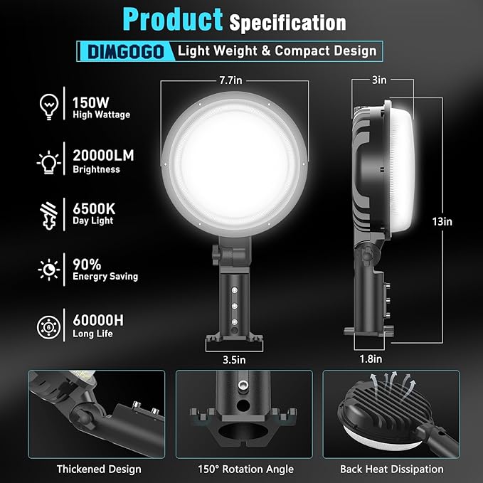 150W LED Barn Light, 20000LM Dusk to Dawn Outdoor Yard Light with Photocell, IP66 Waterproof, 1200W MH Equivalent, Aluminum Housing Security Flood Lighting for Outside Area Lights Use, 2 Pack