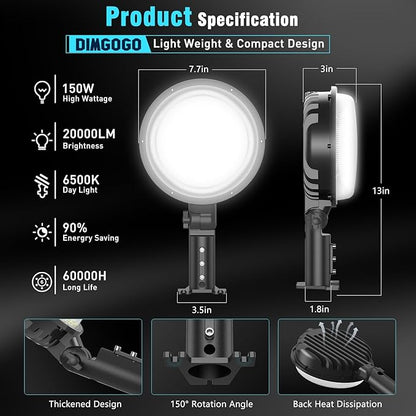 150W LED Barn Light, 20000LM Dusk to Dawn Outdoor Yard Light with Photocell, IP66 Waterproof, 1200W MH Equivalent, Aluminum Housing Security Flood Lighting for Outside Area Lights Use, 2 Pack