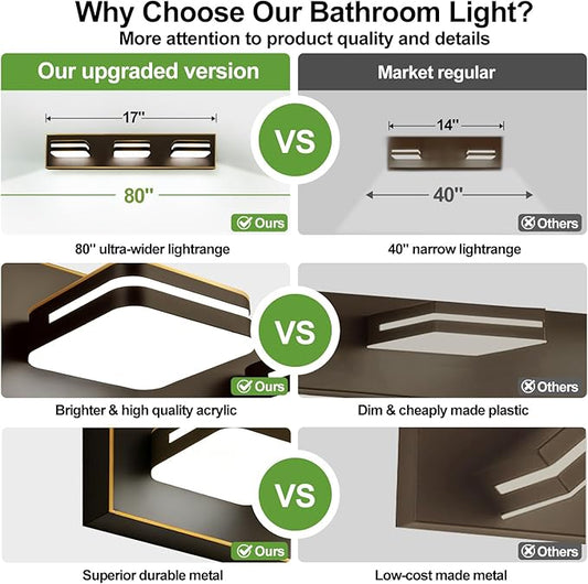360° Rotate LED Bathroom Vanity Light Fixtures, 1300LM Acrylic Brown and Gold Vanity Lights for Bathroom, Modern Wall Lighting Fixtures Over Mirror Kitchen Living Hallway (Natural White Light 5000K)