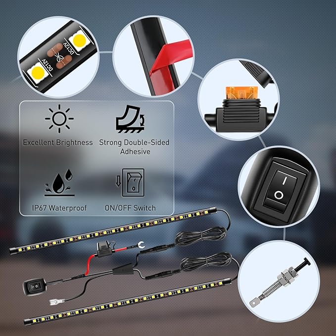 Nilight 2pcs Under Hood Light Strip 42LED Waterproof Underhood Work Light with On/Off Switch Blade Fuse Engine Bay Repair Light White 12V for Car Truck SUV
