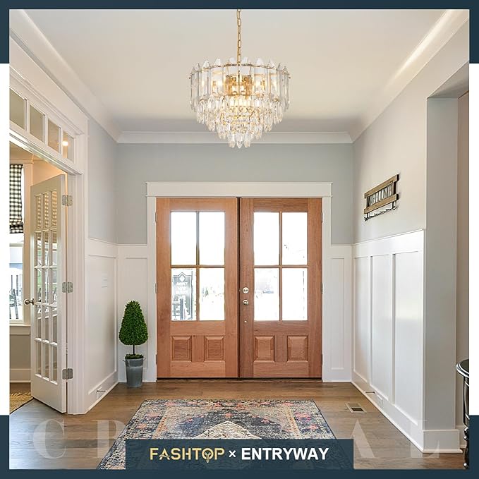 20" Gold Crystal Chandelier Modern 9-Light Luxury Chandelier Light Fixtures 5 Tiers K9 Crystal Round Lighting for Dining Room Bedroom Kitchen Island Living Room Foyer Entryway, E12