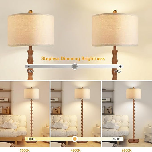ZECOXOL Wood Floor Lamp with 3 Color Temperatures,Boho Floor Lamp with Remote Control,Dimmable Vintage Floor Lamp Mid Century Modern Standing Lamp Farmhouse Tall Pole Lamp for Living Room Bedroom