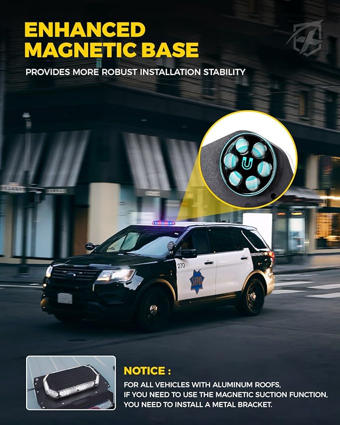 Xprite Red Blue Rooftop Emergency Strobe Light Bar, US Flag Beacon Safety Flashing Police Lights w/Control Panel Magnetic Base for Police Law Enforcement POV Vehicles Trucks