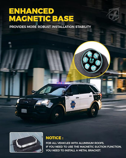 Xprite Red Blue Rooftop Emergency Strobe Light Bar, US Flag Beacon Safety Flashing Police Lights w/Control Panel Magnetic Base for Police Law Enforcement POV Vehicles Trucks