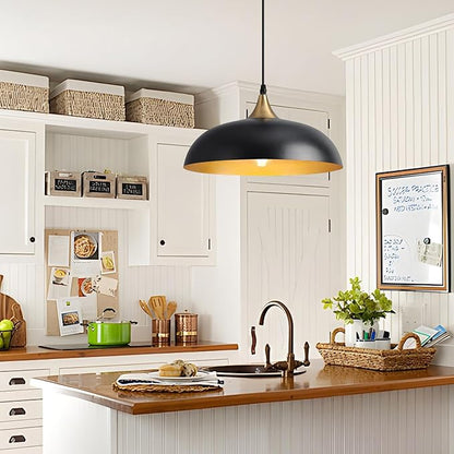 Eustace Vintage Matte Black Large Pendant Light with Gold Finish,Adjustable Modern Hanging Lighting,Farmhouse Metal Ceiling Fixtures for Kitchen Island Dining Room Hallway and Restaurant