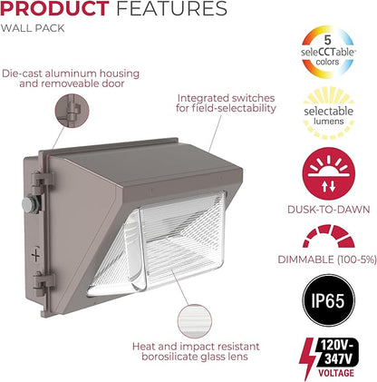 Lumark WP Outdoor LED Wall Light, 120-347V w/Selectable CCT and Lumens, Dimming, Dusk to Dawn - Small