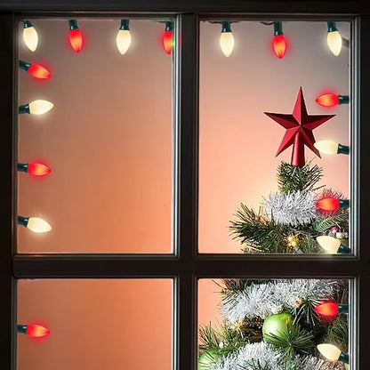 C7 LED Red and White Christmas Lights, 25Ft Outdoor Christmas Decorations Light with 27 Shatterproof LED Bulbs, Hanging Vintage Christmas Lights for Christmas Tree Roofline Holiday Party Backyard