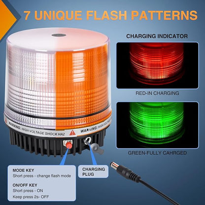 Nilight 18LED Strobe Lights Amber White Wireless Rotating Emergency Safety Flashing Beacon Light with Magnetic Base Mount and Two Types of Plugs for Vehicle UTV Truck Forklift Tractor Snow Plow