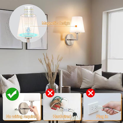 Nekhung Battery Operated Wall Sconces Set of 2, Wireless Wall Light with 10000mAh RGB Dimmable Magnetic Bulb, Rechargeable Wall Sconce with Remote Control for Bedroom Living Room