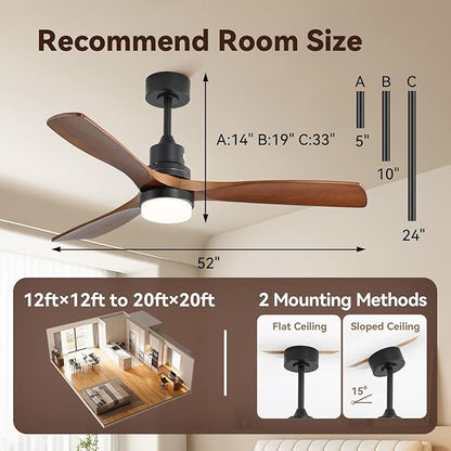 Sofucor Smart Ceiling Fan, 52" Low Profile Ceiling Fans with Lights and Remote, Compatible with Alexa/Google/App, 3-Color Light 6-Speed DC Motor Reversible Timer for Bedroom Living Room Patio Outdoor