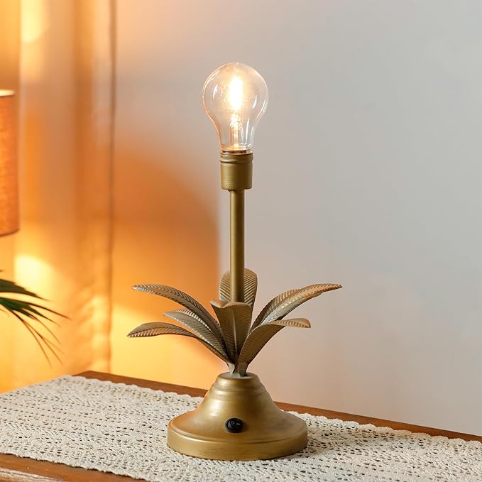 JHY DESIGN Battery Operated Lamp 13''H Vintage Decorative Night Lamp with LED Bulb Small Table Lamp for Bedroom Living Room Bedroom Kitchen Wedding Patio Home Decor(Antique Gold)