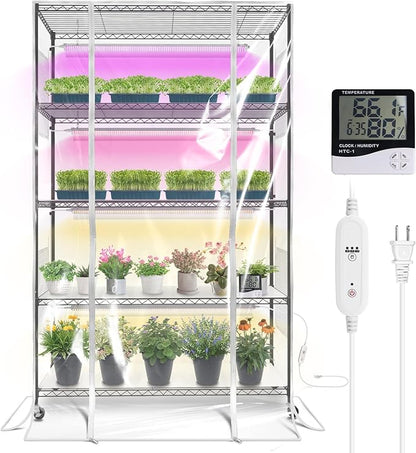 Bstrip Indoor Greenhouse with Grow Light, 5-Tier 47.2"x17.8"x71" Metal Plant Cabinet with Timer & Cover, 4 x 36W Full Spectrum LED Grow Light (3 Color Modes), Seed Starting Trays for Indoor Gardening