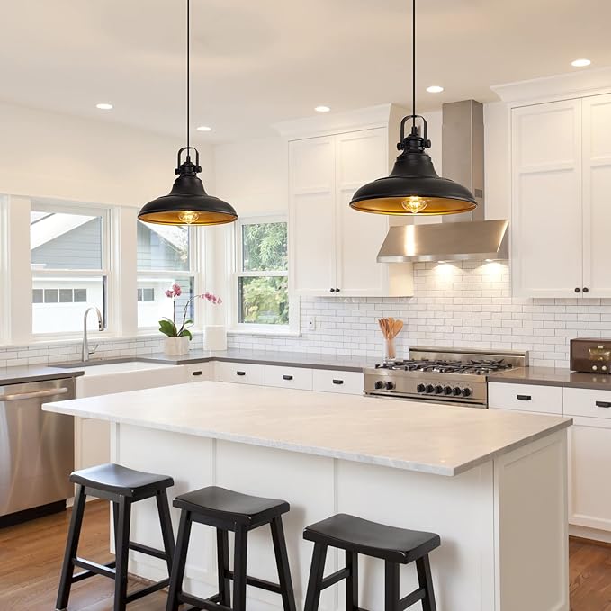 Black Pendant Lighting for Kitchen Island,Matte Blacks Farmhouse Pendant Lights Kitchen Island,Hanging Lighting Fixtures for Kitchens Dinning Room Bedroom Hallway,1 Pack