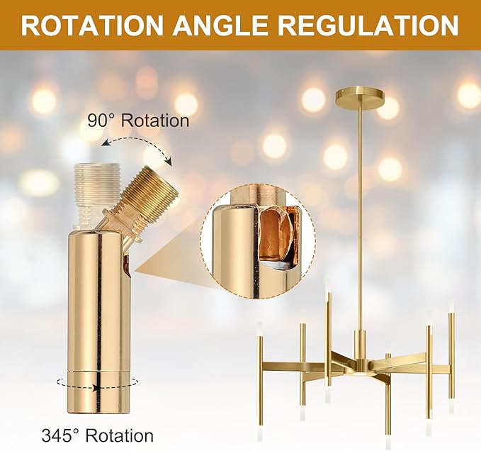 MECCANIXITY Sloped Ceiling Adapter, 90/345 Degree 60x15mm M10 Fine Thread Sloped Ceiling Light Fixture Adapter Kit for Ceiling Pendant Light Chandelier Track Suspend(Gold)