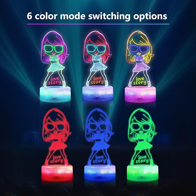 Girls Gifts, Singing Girl Birthday Gift, Cool 3D Night Light for Music Fans Merch, Table Lamp for Music Party Supplies, Decoration for Room, Night Light with Multi-Colors Change and Timing