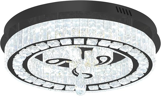 20'' Black Modern Crystal Chandelier LED Dimmable Flush Mount Crystal Ceiling Light for Living Room Bedroom Dining Room