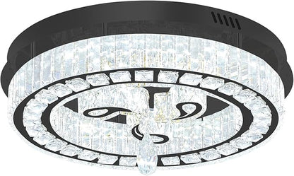 20'' Black Modern Crystal Chandelier LED Dimmable Flush Mount Crystal Ceiling Light for Living Room Bedroom Dining Room