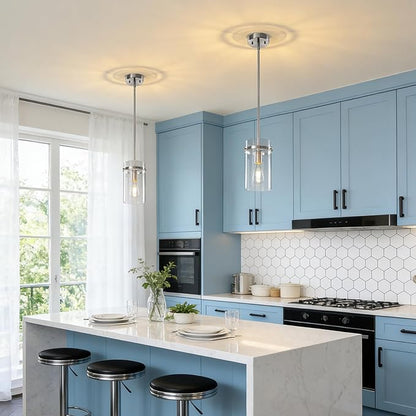 1 Pack Seeded Glass Pendant Lights Kitchen Island, Hanging Modern Pendant Light Fixtures, 5.5" Brushed Nickel Pendant Lighting Island Lights for Kitchen Over Sink Entryway Hallway
