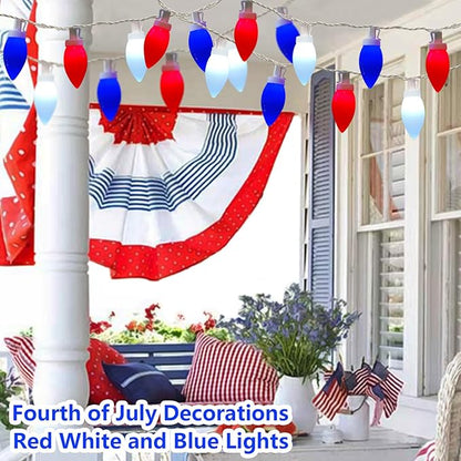 C9 Red White and Blue Lights for Fourth of July Decorations, 25Ft LED Patriotic Light 25 Shatterproof Christmas Light, Plug in 4th of July Decorations Lights for Party Memorial Day Independence Day
