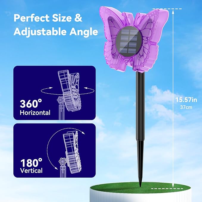 Solar Butterfly Lights Outdoor-Color-Changing 3D Glow-2-in-1 Wall & Ground-Butterfly Lights for Outside-Waterproof Garden Decorations for Patio Lawn Yard Fence Backyard Decor (4 Pack)