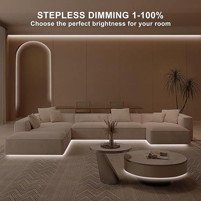 32.8ft COB Led Strip Light with Remote, 4000K Ra93+ Dimmable Bright Led COB Strip Light, White Continuous Led Strip Light for Mirror, Stair, Cabinet, Room