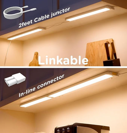 16 Inch Under Cabinet Lighting Plug in, 9W 120V 3 Color 3000K/4000K/5000K, 3 Brightness, Super Bright, Ultra Thin Under Counter Lights for Kitchen, Linkable LED Cabinet Light, White 4Pack