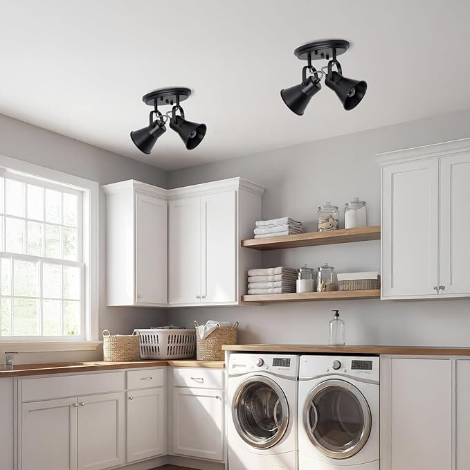 Black Kitchen Lighting Fixtures Ceiling, 2-Light Adjustable Track Light, Flush Mount Directional Ceiling Light for Hallway, Dining Room, Bathroom