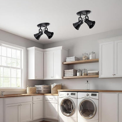 Black Kitchen Lighting Fixtures Ceiling, 2-Light Adjustable Track Light, Flush Mount Directional Ceiling Light for Hallway, Dining Room, Bathroom