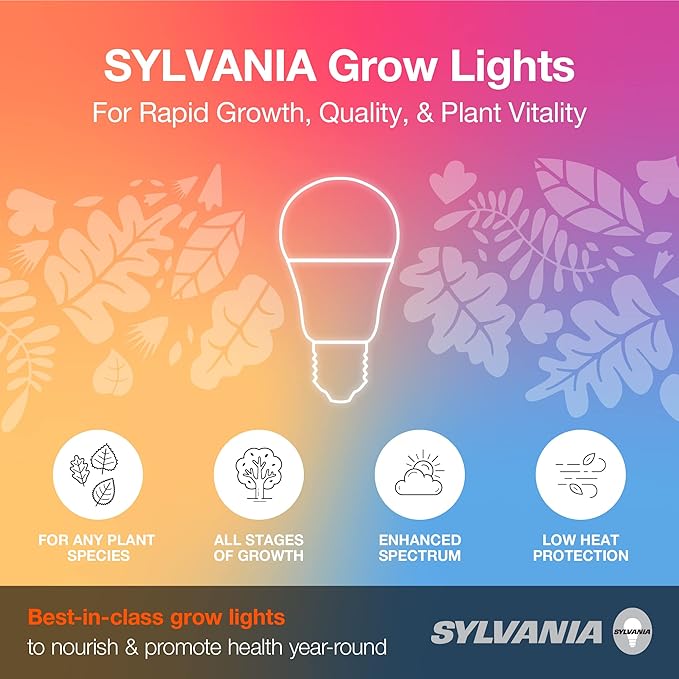 Sylvania Full Cycle 15W LED Grow Light Bulb, A19, 25 Micromoles/s, 80 CRI, Non-Dimmable, Frosted - 1 Pack (40023)