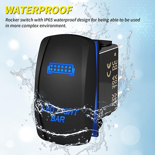LED Light Bar Switch ON/Off 5 Pin Laser Marine Rocker Switch Waterproof 12V 20A 24V 10A Blue LED Light Bar Toggle Switch with Jumper Wires for Car Boat ATV UTV RZR